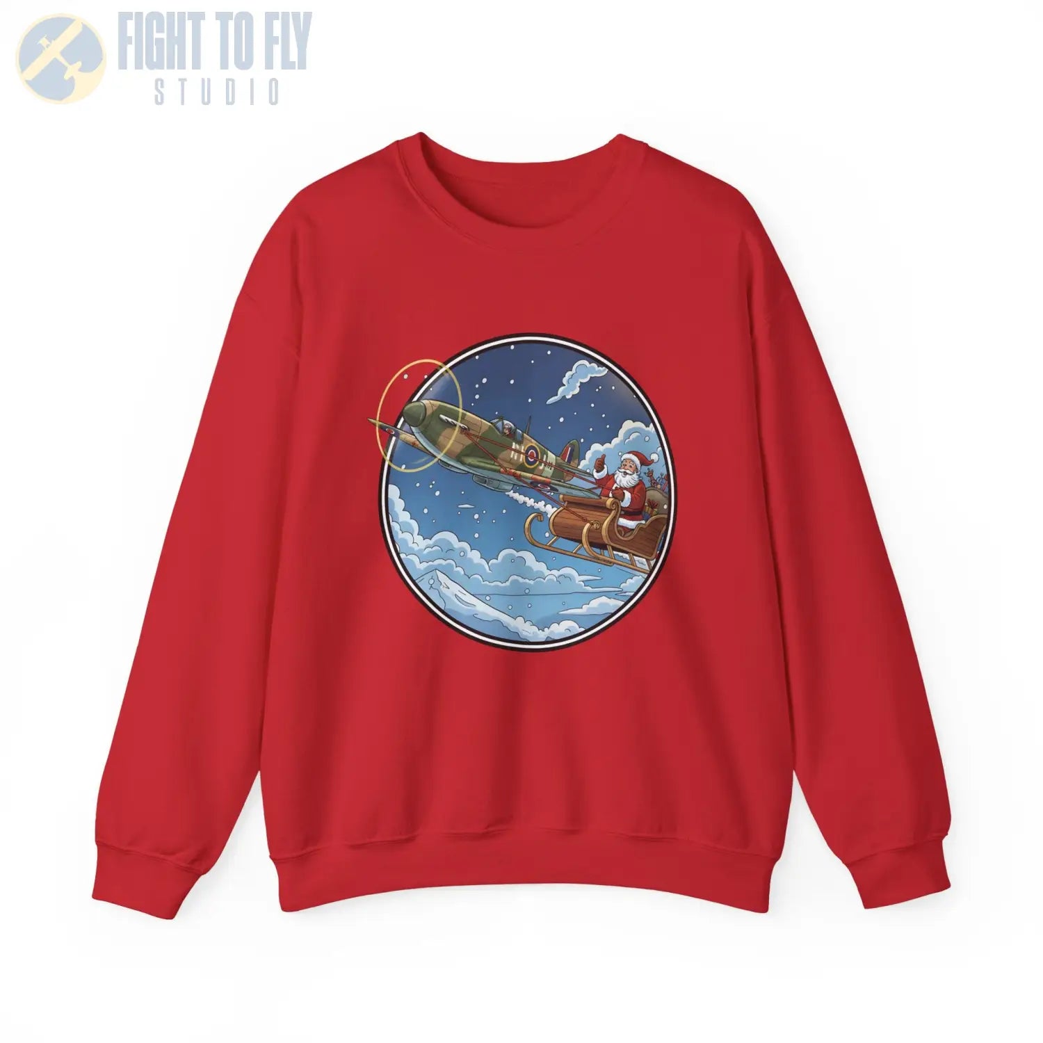 Spitfire Pulling Santa’s Sleigh – Holiday Sweater - Sweatshirt - Pilot gifts - WWII warbird t-shirt