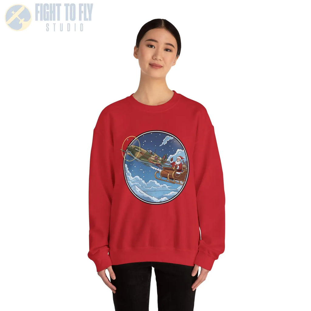 Spitfire Pulling Santa’s Sleigh – Holiday Sweater - Sweatshirt - Pilot gifts - WWII warbird t-shirt