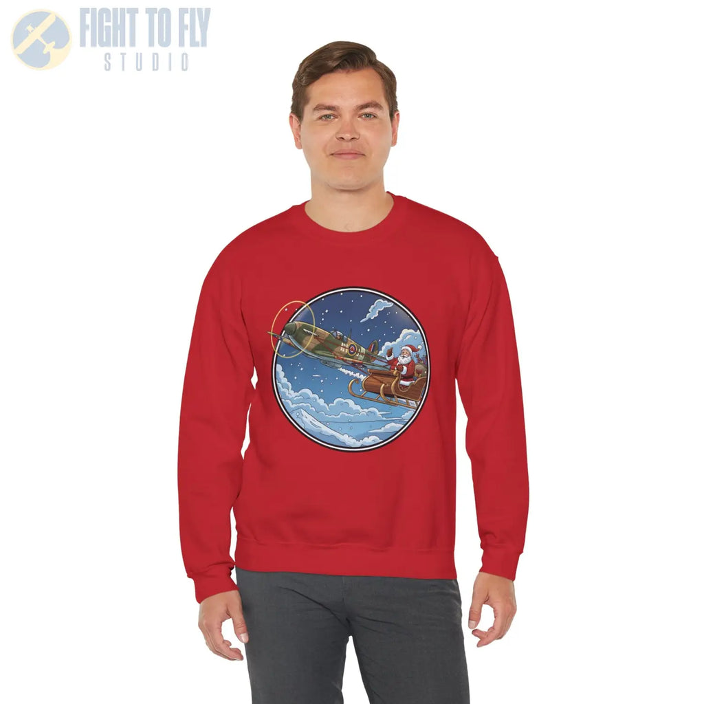 Spitfire Pulling Santa’s Sleigh – Holiday Sweater - Sweatshirt - Pilot gifts - WWII warbird t-shirt