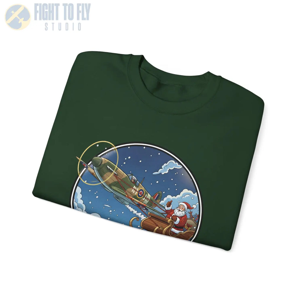 Spitfire Pulling Santa’s Sleigh – Holiday Sweater - Sweatshirt - Pilot gifts - WWII warbird t-shirt