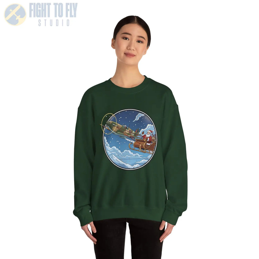 Spitfire Pulling Santa’s Sleigh – Holiday Sweater - Sweatshirt - Pilot gifts - WWII warbird t-shirt