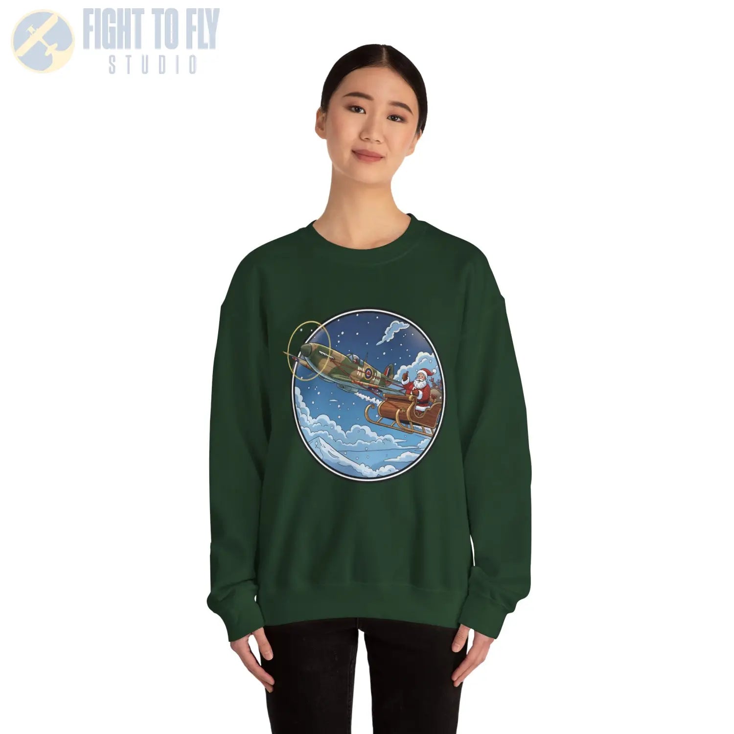 Spitfire Pulling Santa’s Sleigh – Holiday Sweater - Sweatshirt - Pilot gifts - WWII warbird t-shirt