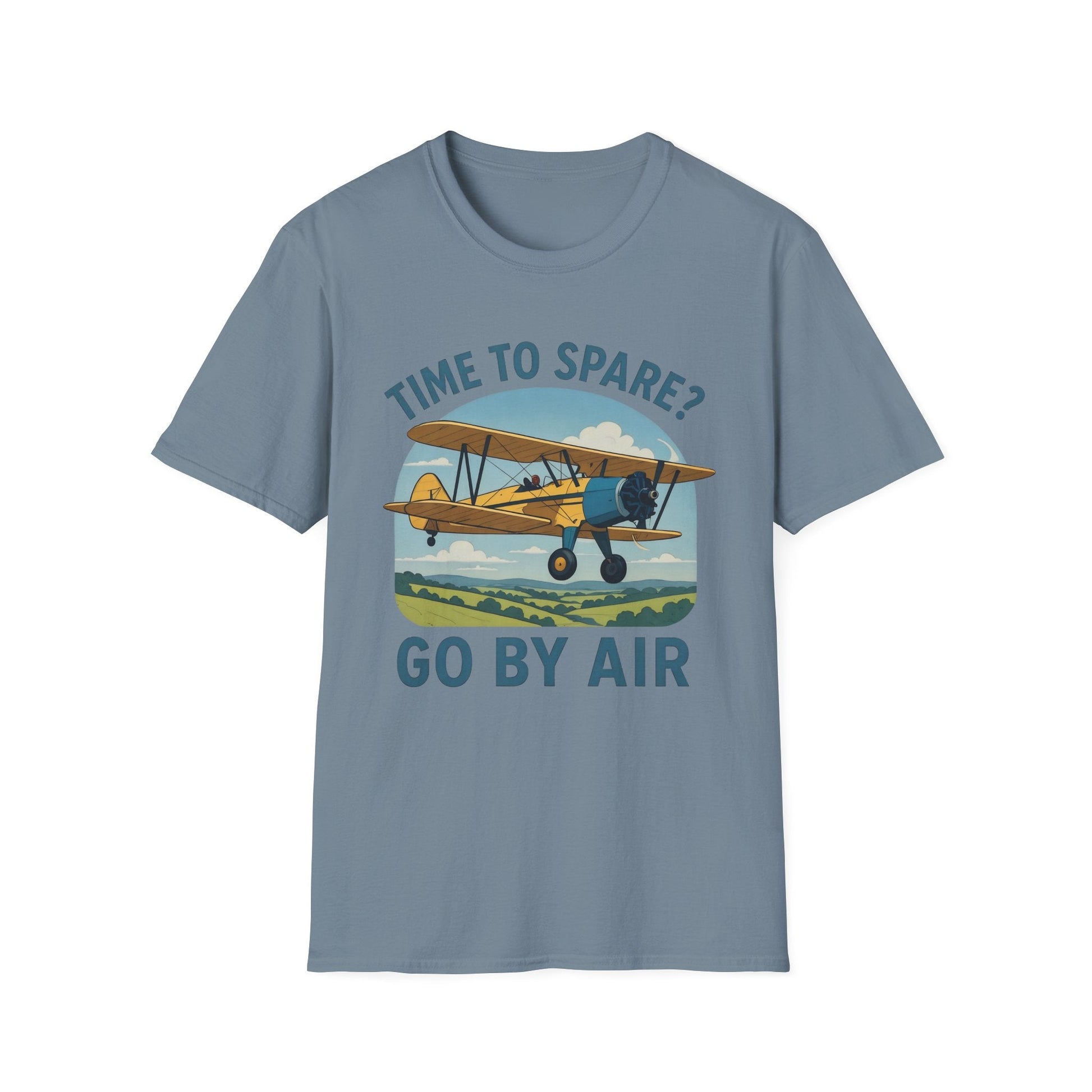 Stearman Premium T-Shirt – “Time to Spare? Go by Air” Biplane Vintage Tee - Pilot gifts - WWII warbird t-shirt