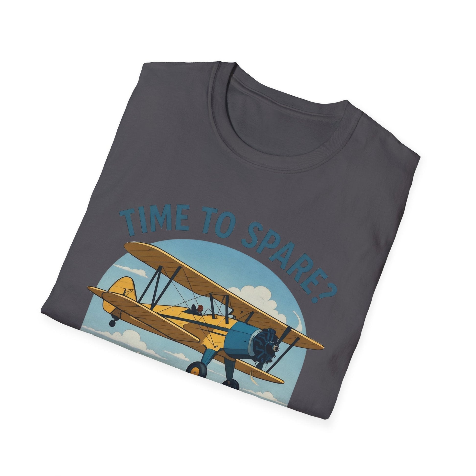 Stearman Premium T-Shirt – “Time to Spare? Go by Air” Biplane Vintage Tee - Pilot gifts - WWII warbird t-shirt