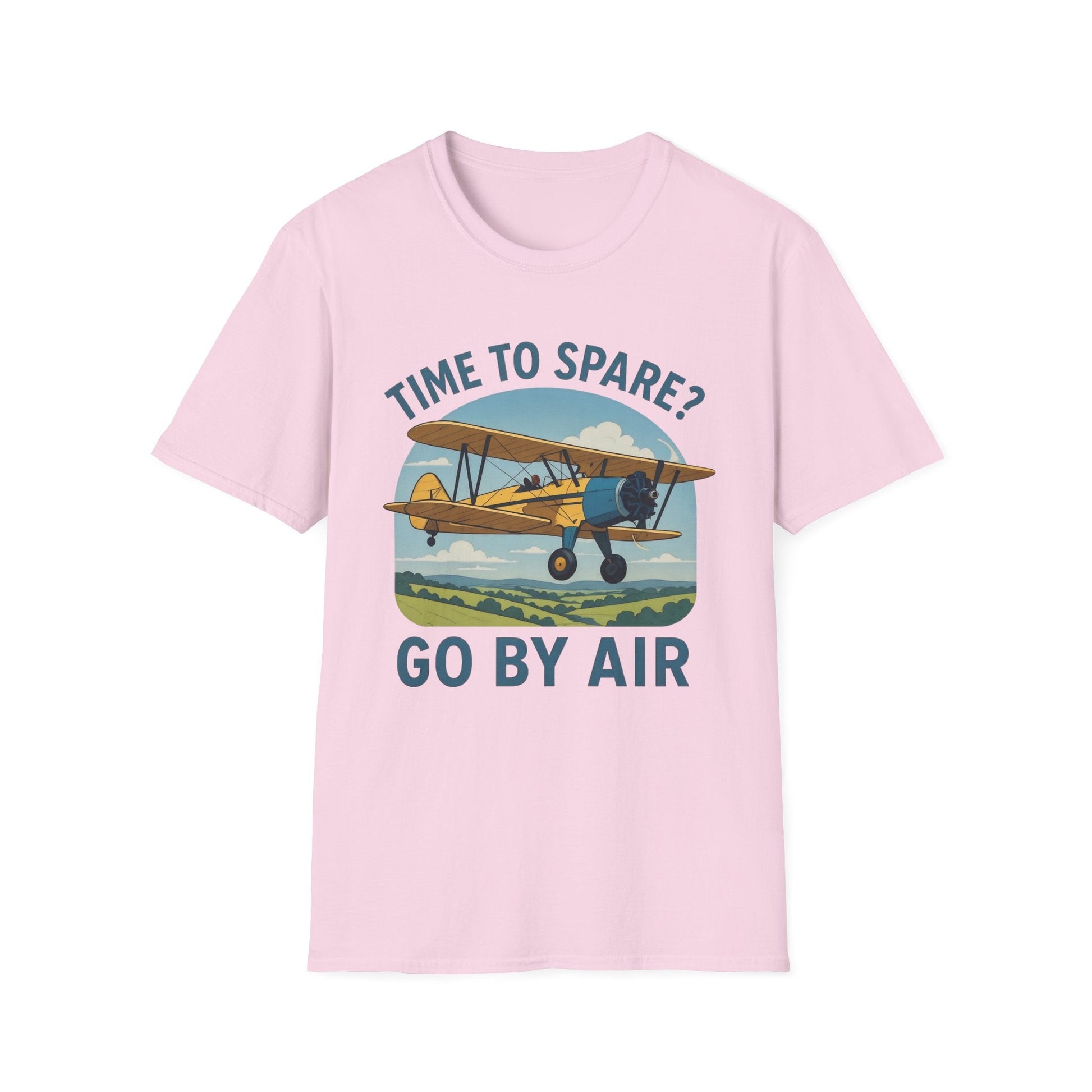 Stearman Premium T-Shirt – “Time to Spare? Go by Air” Biplane Vintage Tee - Pilot gifts - WWII warbird t-shirt