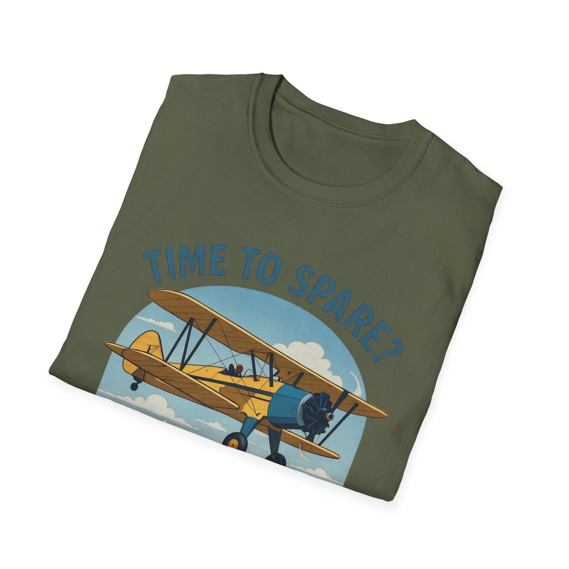 Stearman Premium T-Shirt – “Time to Spare? Go by Air” Biplane Vintage Tee - Pilot gifts - WWII warbird t-shirt