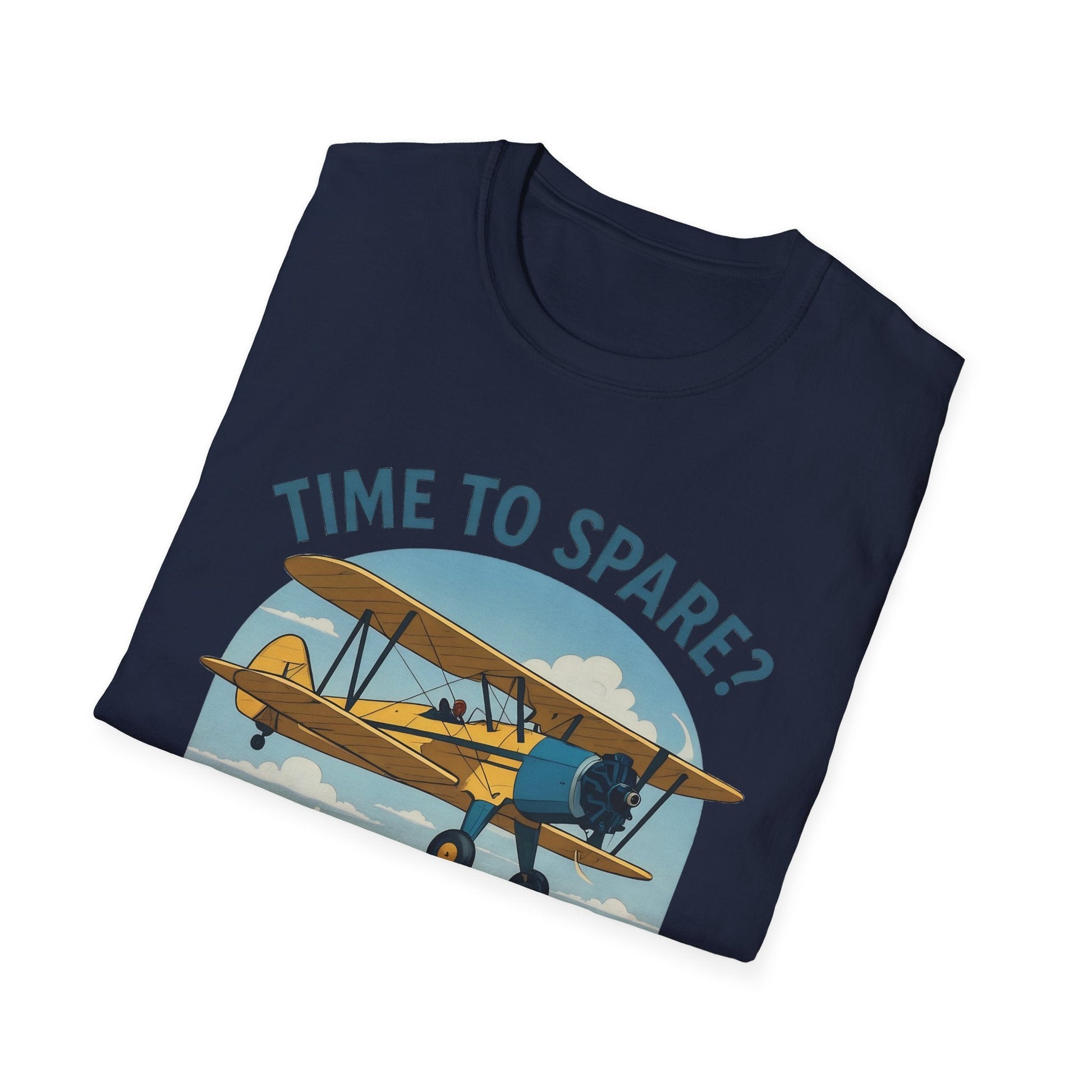 Stearman Premium T-Shirt – “Time to Spare? Go by Air” Biplane Vintage Tee - Pilot gifts - WWII warbird t-shirt
