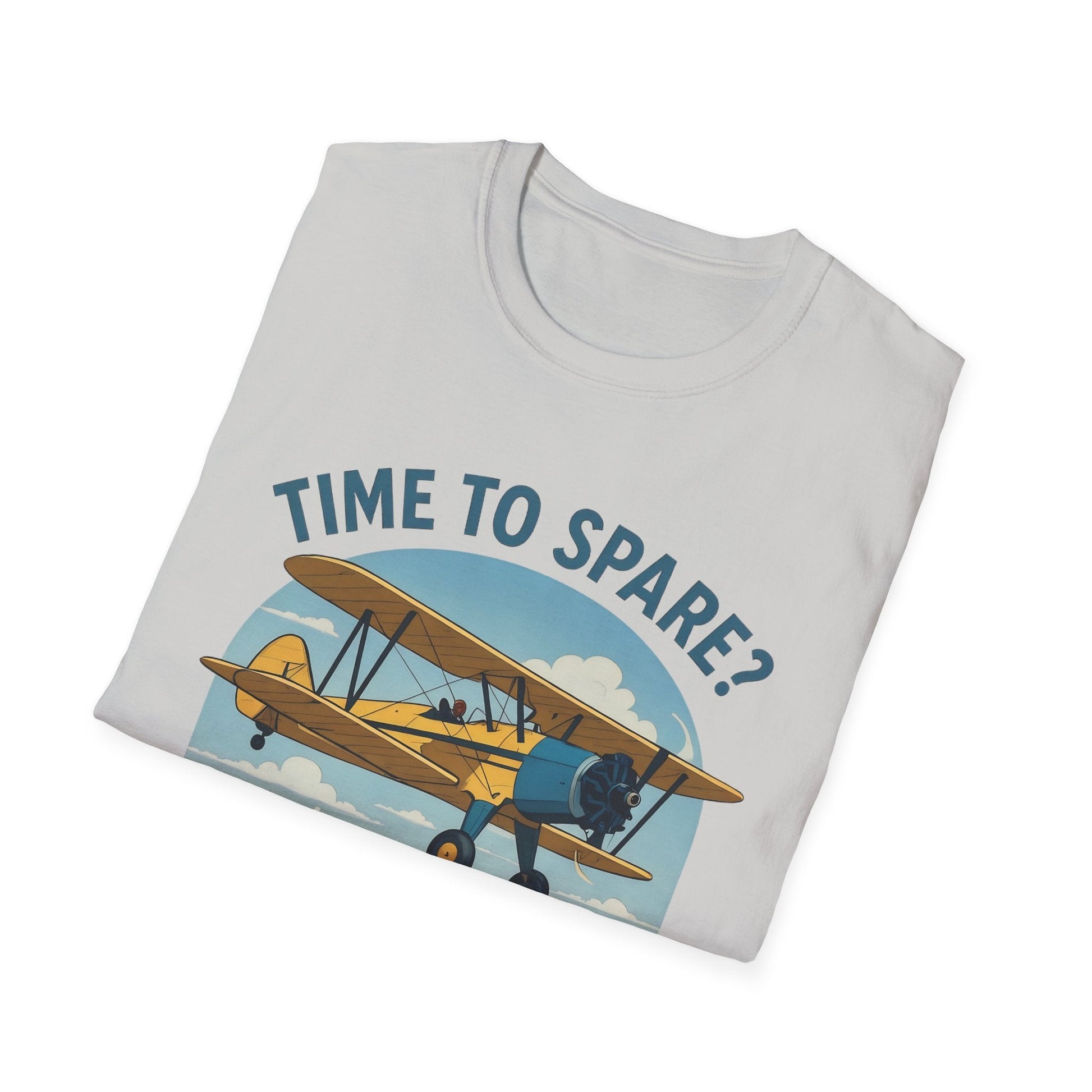 Stearman Premium T-Shirt – “Time to Spare? Go by Air” Biplane Vintage Tee - Pilot gifts - WWII warbird t-shirt