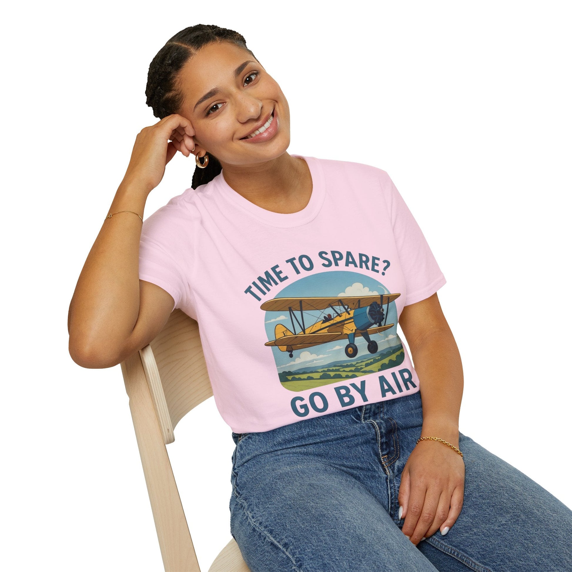 Stearman Premium T-Shirt – “Time to Spare? Go by Air” Biplane Vintage Tee - Pilot gifts - WWII warbird t-shirt