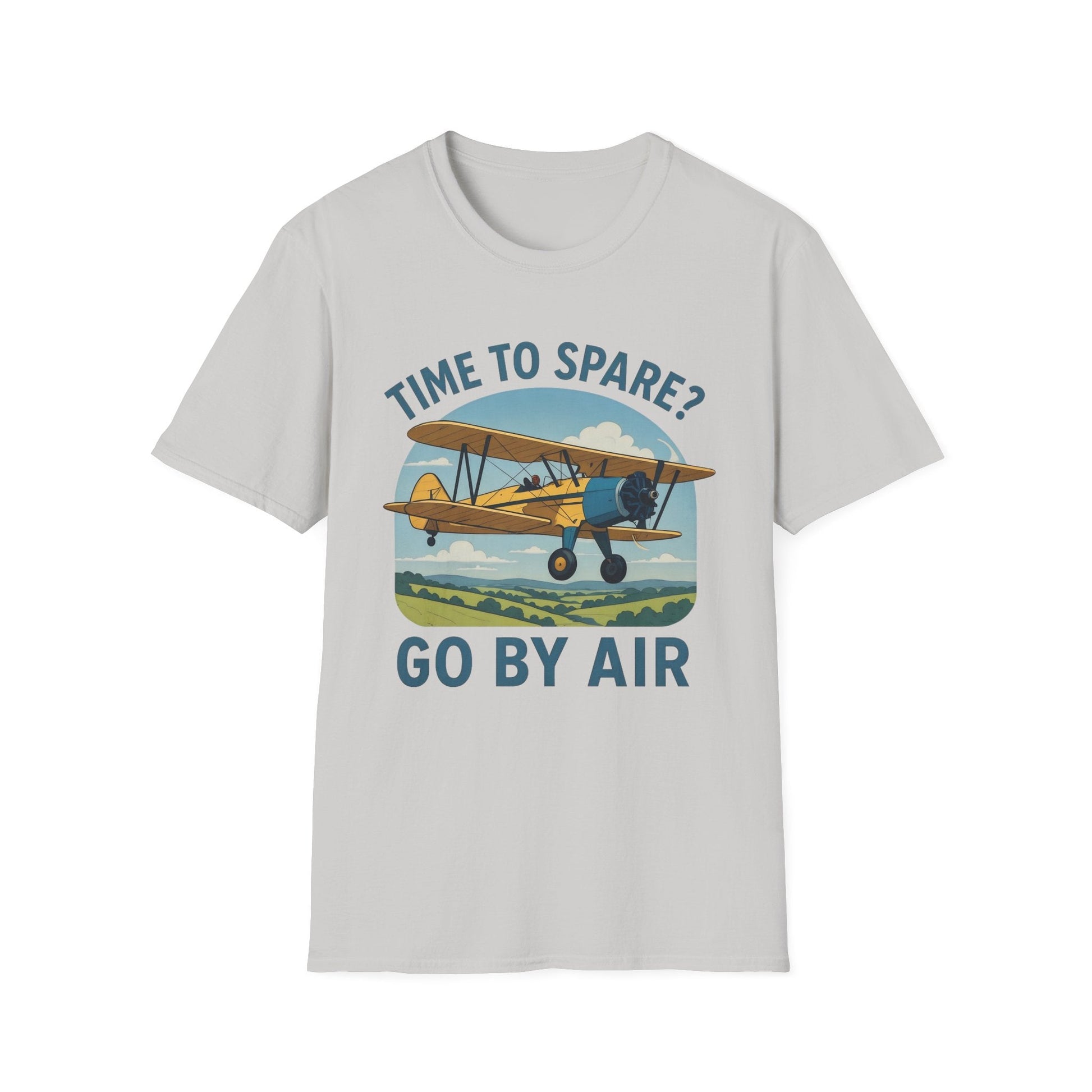 Stearman Premium T-Shirt – “Time to Spare? Go by Air” Biplane Vintage Tee - Pilot gifts - WWII warbird t-shirt