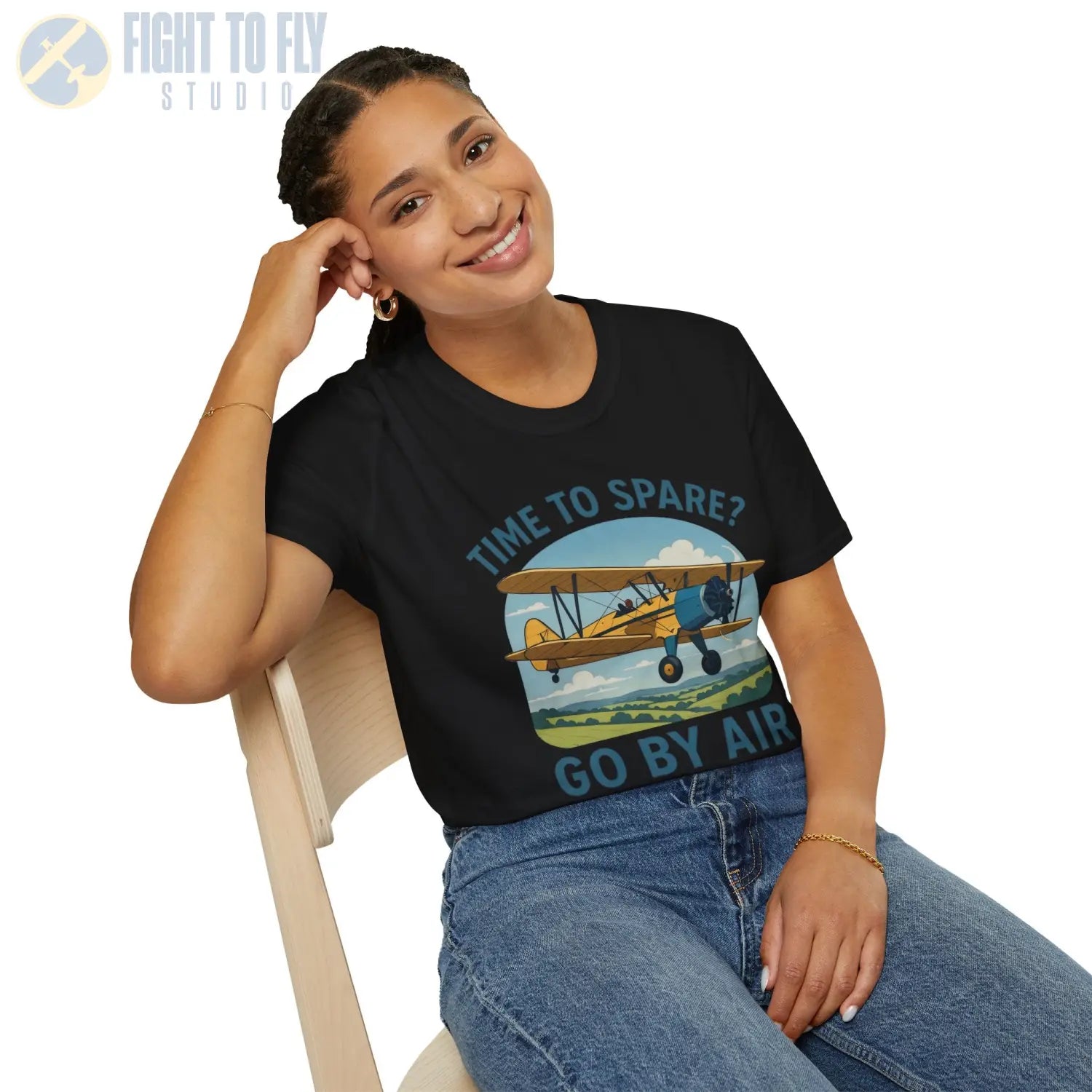 Time to Spare? Go by Air - Stearman - T-Shirt - Pilot gifts - WWII warbird t-shirt