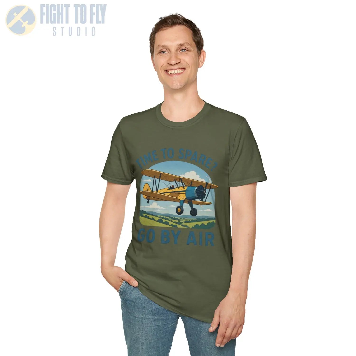 Time to Spare? Go by Air - Stearman - T-Shirt - Pilot gifts - WWII warbird t-shirt