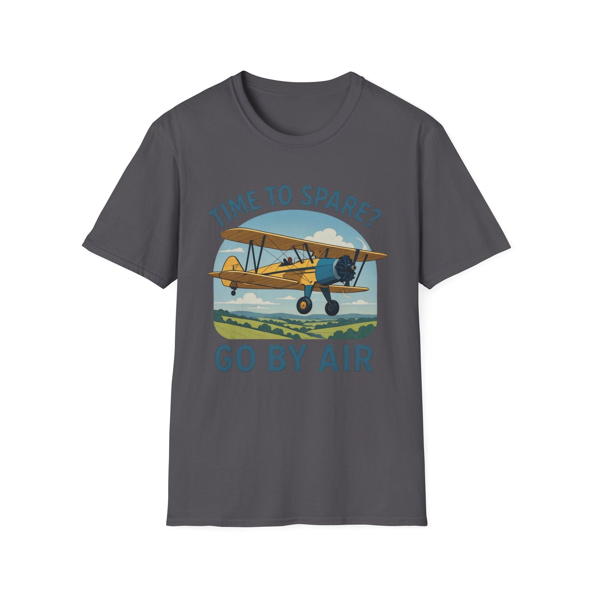 Stearman Premium T-Shirt – “Time to Spare? Go by Air” Biplane Vintage Tee - Pilot gifts - WWII warbird t-shirt