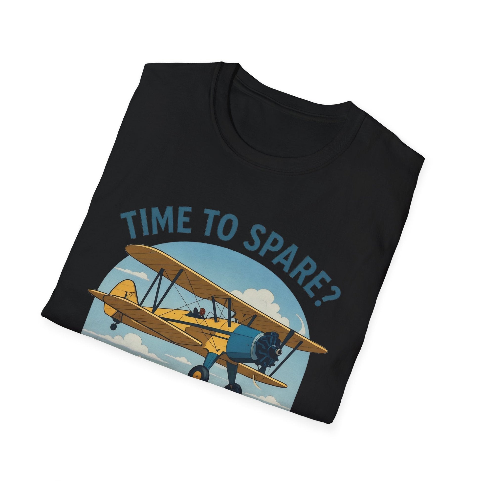 Stearman Premium T-Shirt – “Time to Spare? Go by Air” Biplane Vintage Tee - Pilot gifts - WWII warbird t-shirt