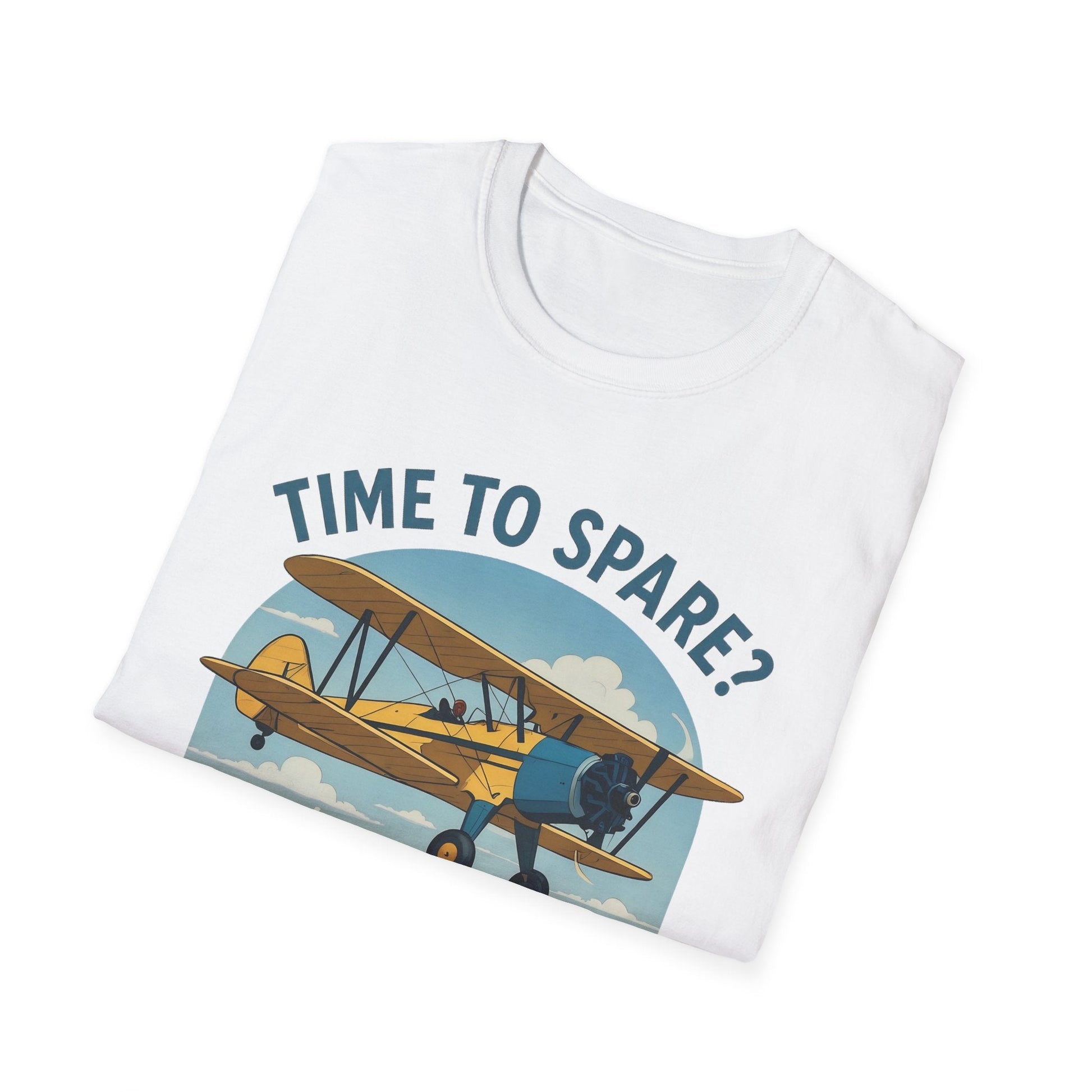 Stearman Premium T-Shirt – “Time to Spare? Go by Air” Biplane Vintage Tee - Pilot gifts - WWII warbird t-shirt