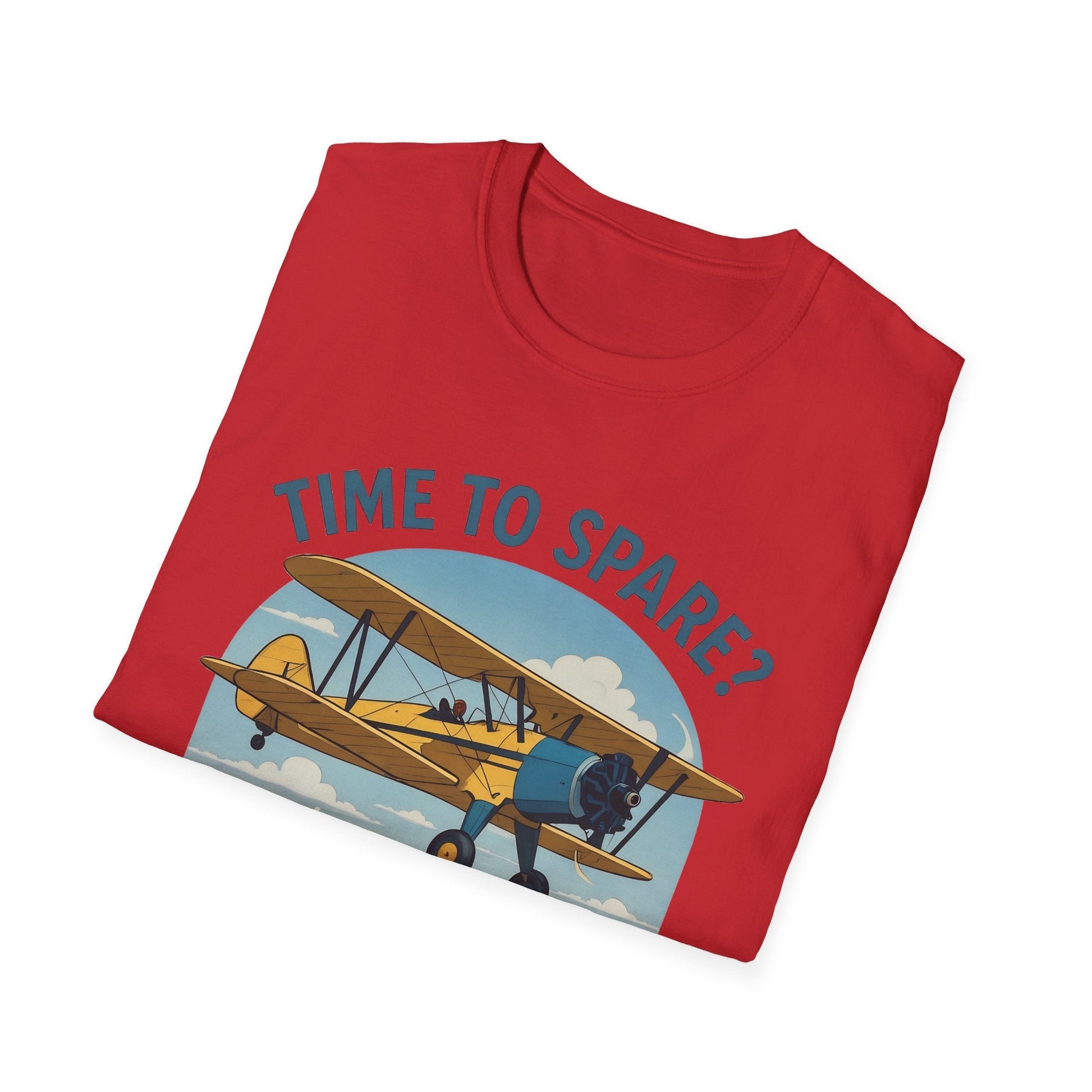 Stearman Premium T-Shirt – “Time to Spare? Go by Air” Biplane Vintage Tee - Pilot gifts - WWII warbird t-shirt