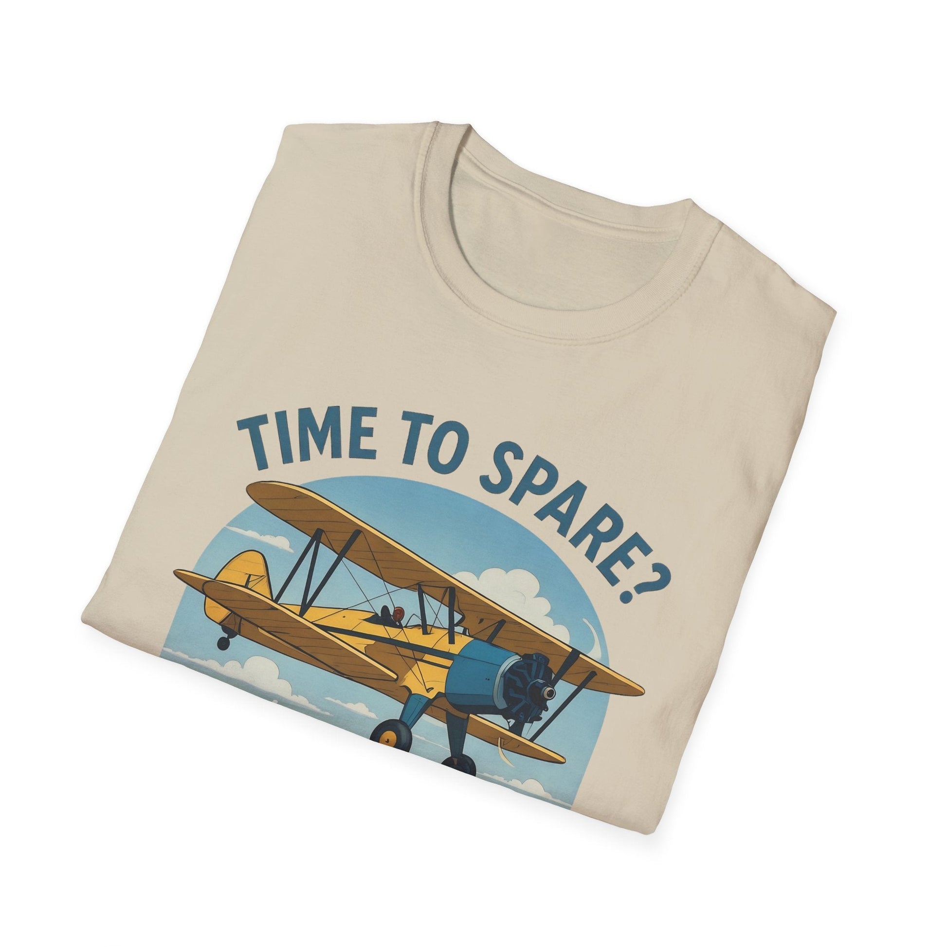 Stearman Premium T-Shirt – “Time to Spare? Go by Air” Biplane Vintage Tee - Pilot gifts - WWII warbird t-shirt