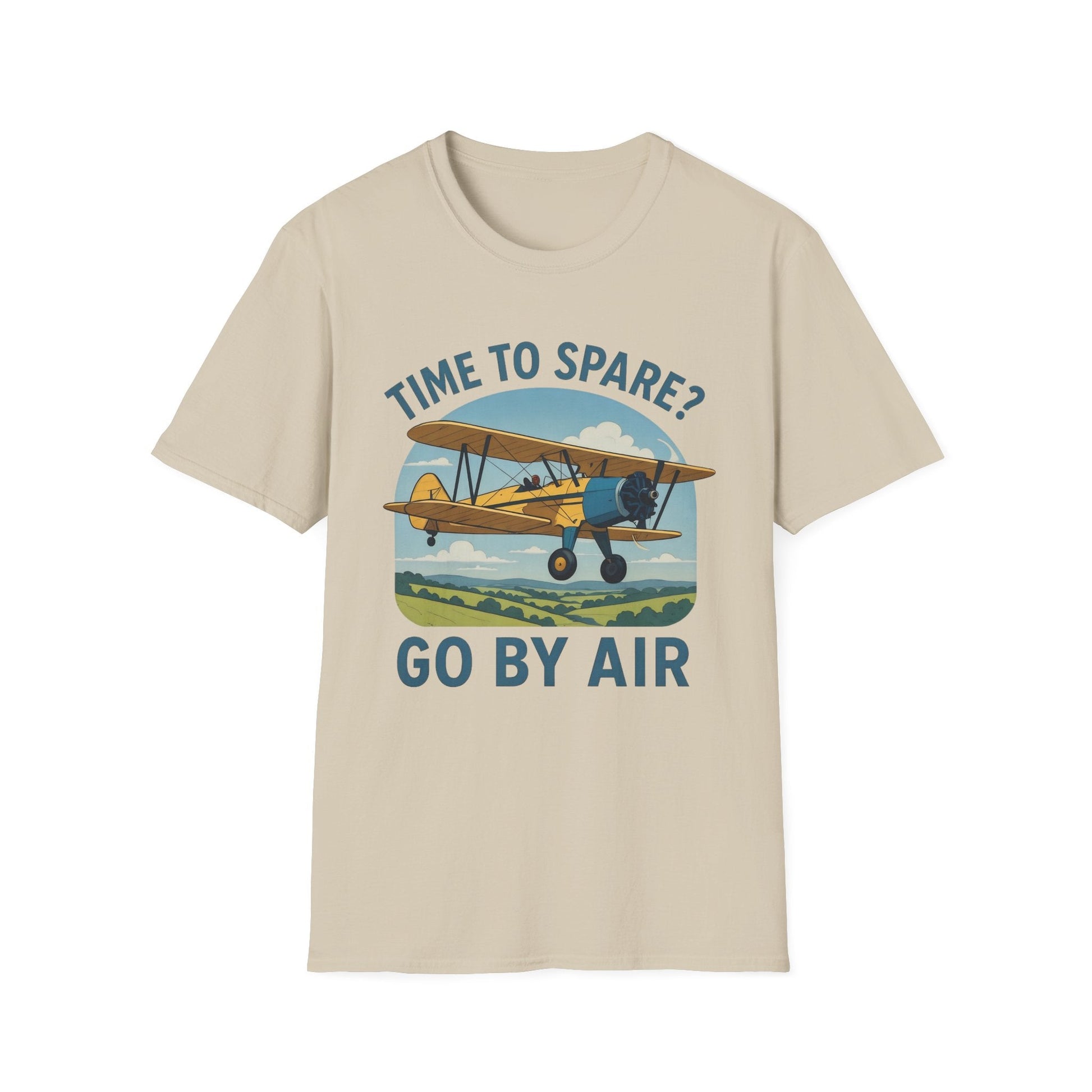 Stearman Premium T-Shirt – “Time to Spare? Go by Air” Biplane Vintage Tee - Pilot gifts - WWII warbird t-shirt