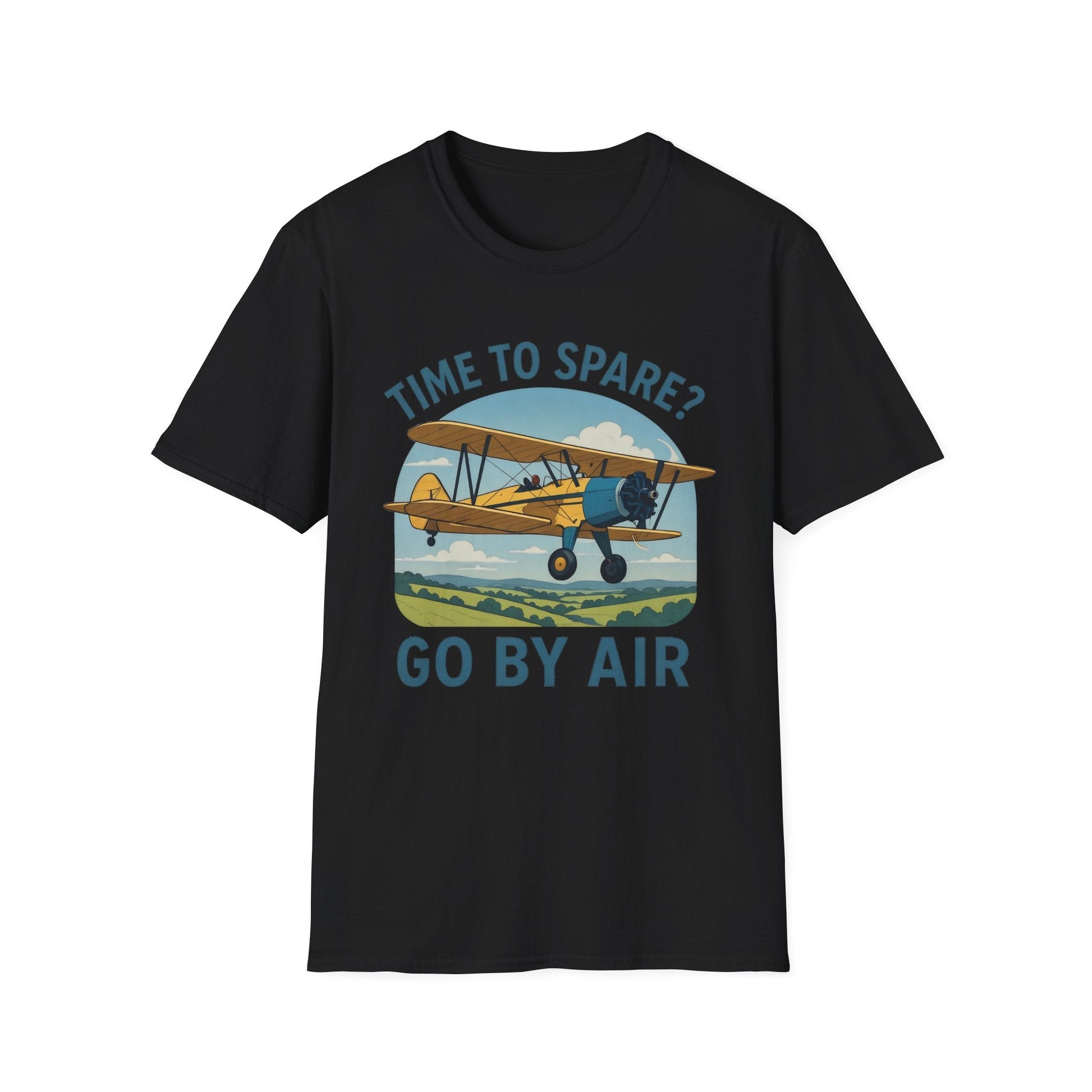 Stearman Premium T-Shirt – “Time to Spare? Go by Air” Biplane Vintage Tee - Pilot gifts - WWII warbird t-shirt