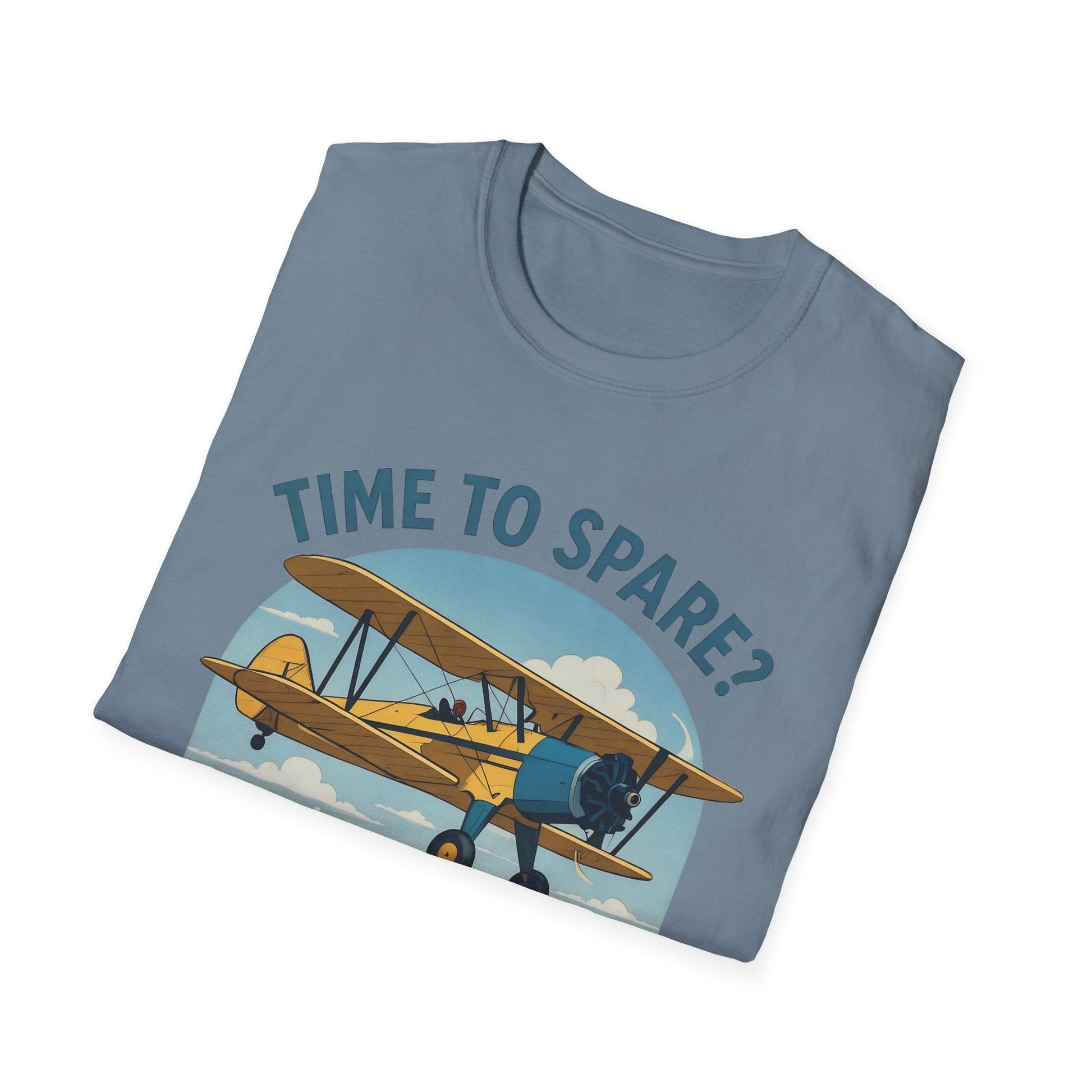 Stearman Premium T-Shirt – “Time to Spare? Go by Air” Biplane Vintage Tee - Pilot gifts - WWII warbird t-shirt