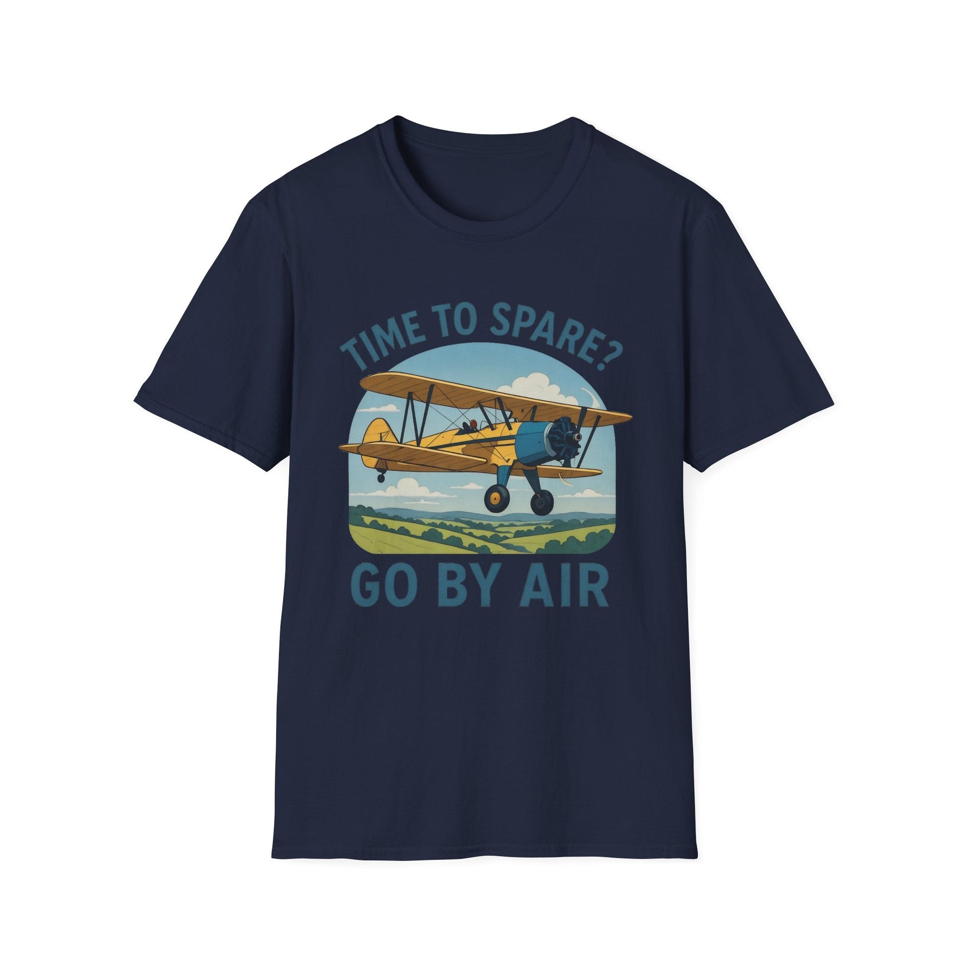 Stearman Premium T-Shirt – “Time to Spare? Go by Air” Biplane Vintage Tee - Pilot gifts - WWII warbird t-shirt