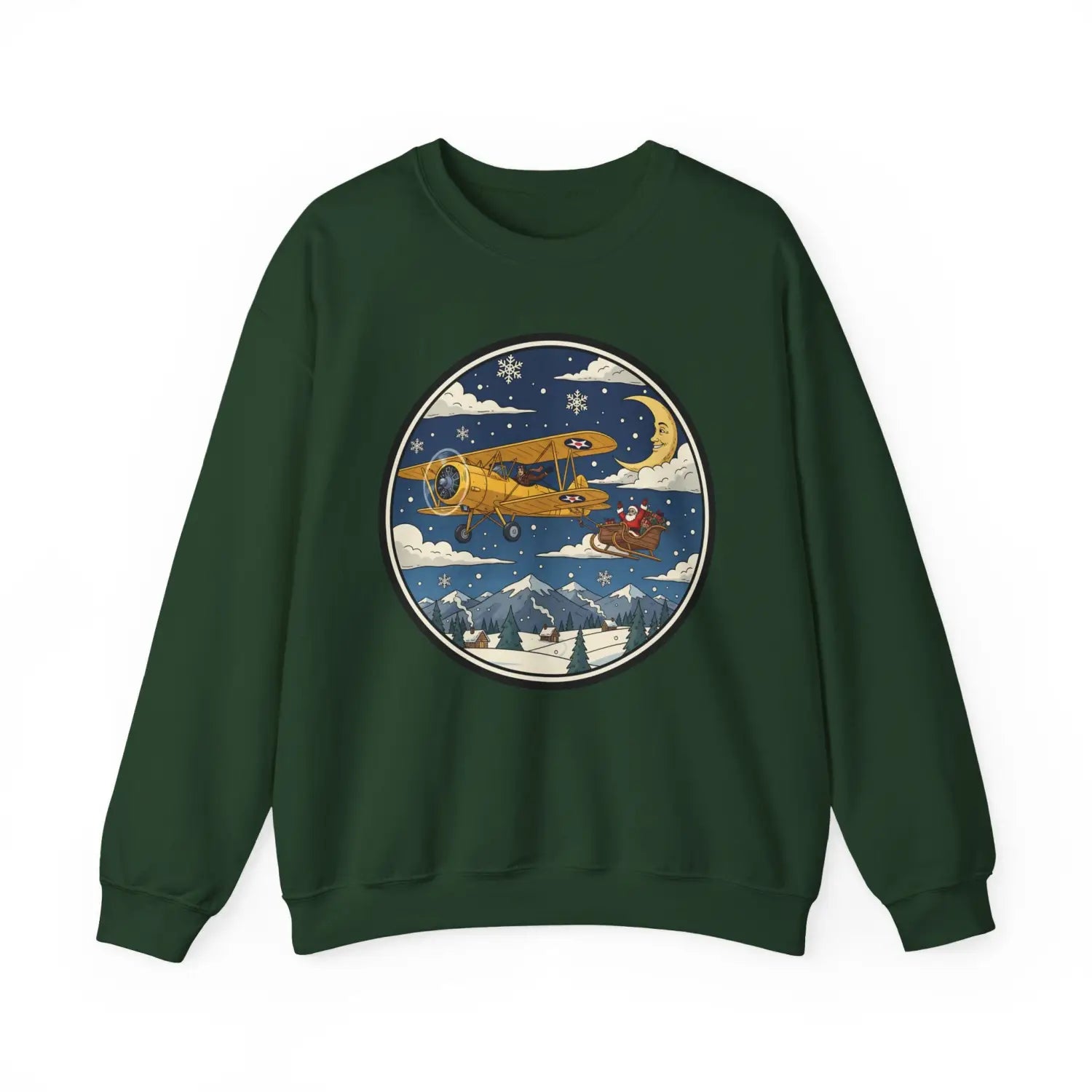 Stearman Pulling Santa’s Sleigh – Holiday Sweater - Sweatshirt - Pilot gifts - WWII warbird t-shirt