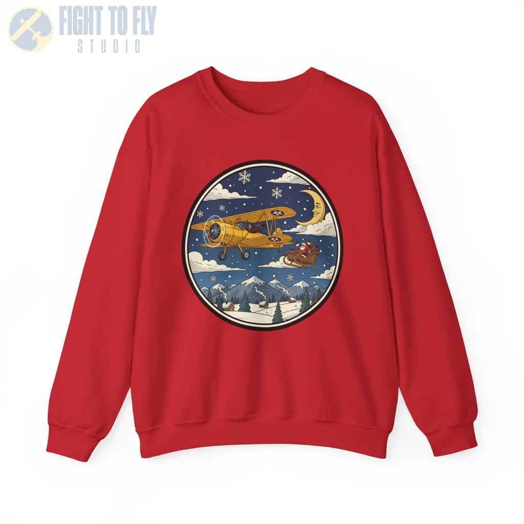 Stearman Pulling Santa’s Sleigh – Holiday Sweater - Sweatshirt - Pilot gifts - WWII warbird t-shirt