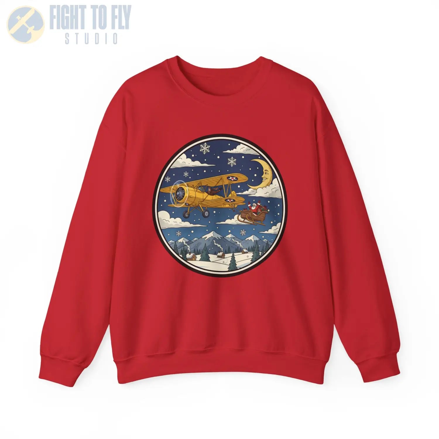 Stearman Pulling Santa’s Sleigh – Holiday Sweater - Sweatshirt - Pilot gifts - WWII warbird t-shirt