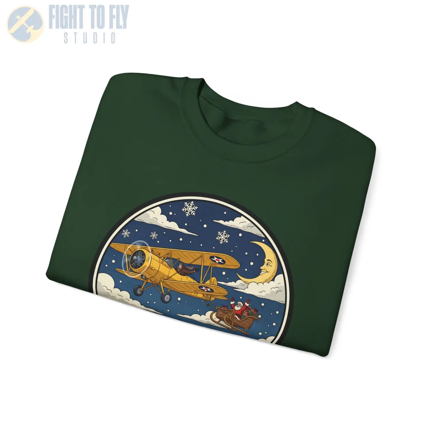 Stearman Pulling Santa’s Sleigh – Holiday Sweater - Sweatshirt - Pilot gifts - WWII warbird t-shirt