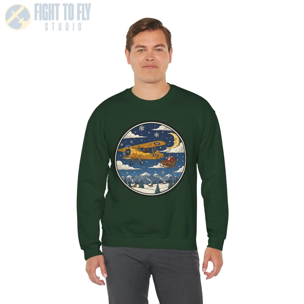 Stearman Pulling Santa’s Sleigh – Holiday Sweater - Sweatshirt - Pilot gifts - WWII warbird t-shirt