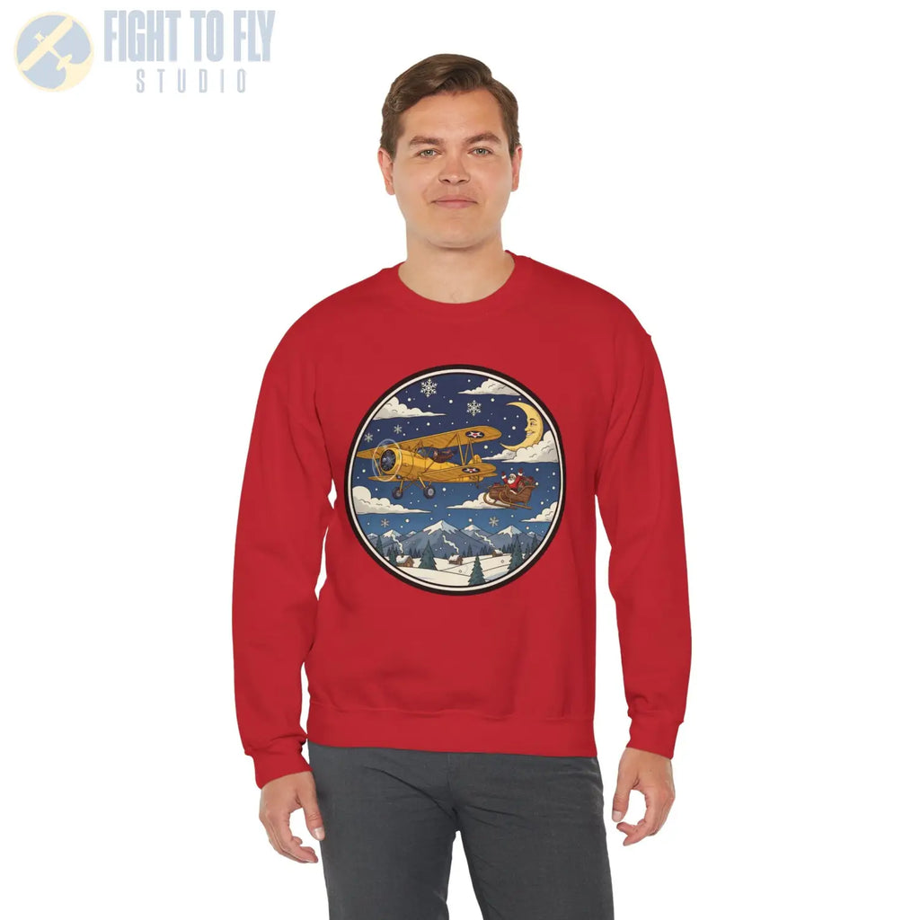 Stearman Pulling Santa’s Sleigh – Holiday Sweater - Sweatshirt - Pilot gifts - WWII warbird t-shirt