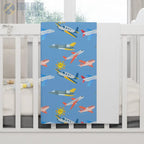 Sunny Skies Baby Blanket – Happy Sun and Playful Planes - Home Decor - Pilot gifts - WWII warbird t-shirt