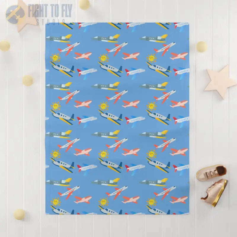 Sunny Skies Baby Blanket – Happy Sun and Playful Planes - Home Decor - Pilot gifts - WWII warbird t-shirt