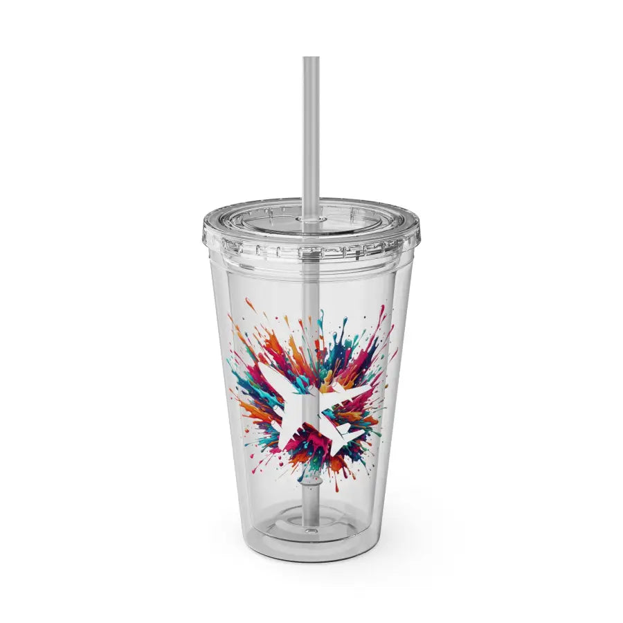Sunsplash 16oz Tumbler with Straw - Colorful Drinkware for Summer Fun Ideal Gift Parties and Outdoor Activities - Mug