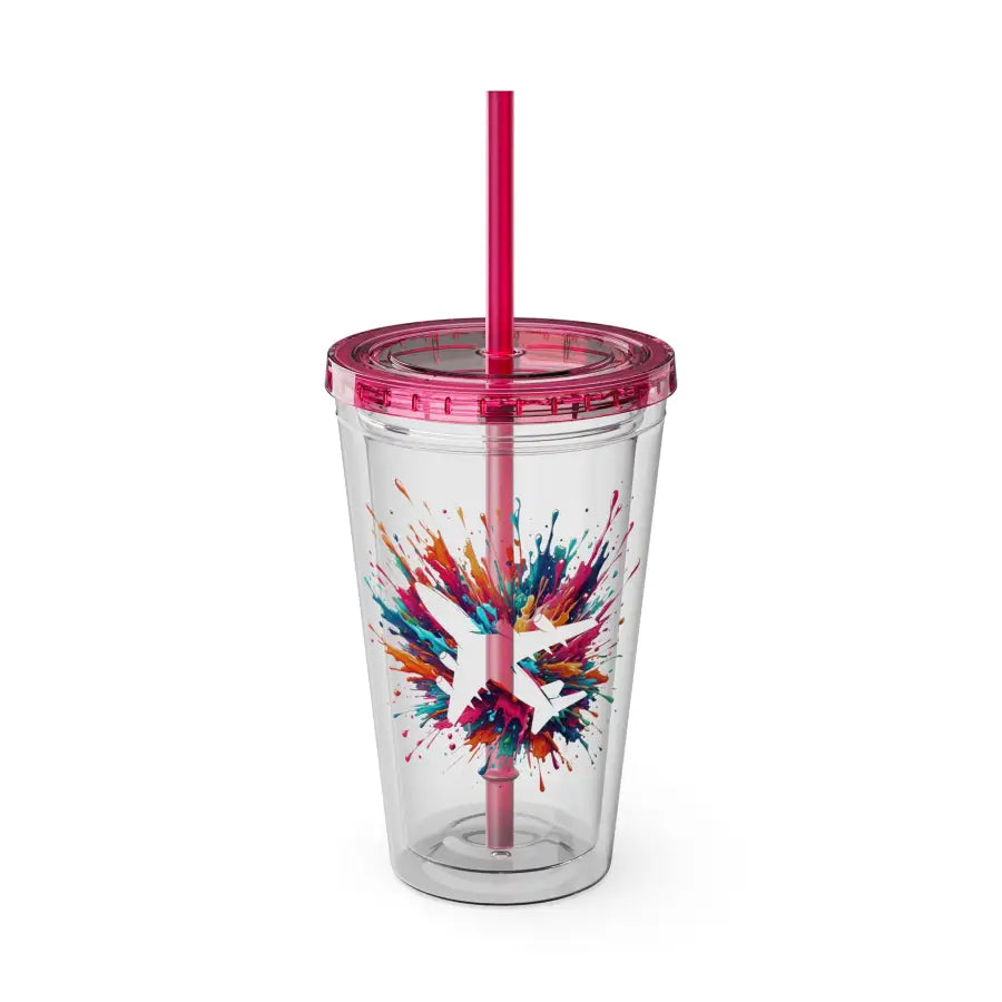 Sunsplash 16oz Tumbler with Straw - Colorful Drinkware for Summer Fun Ideal Gift Parties and Outdoor Activities - Mug