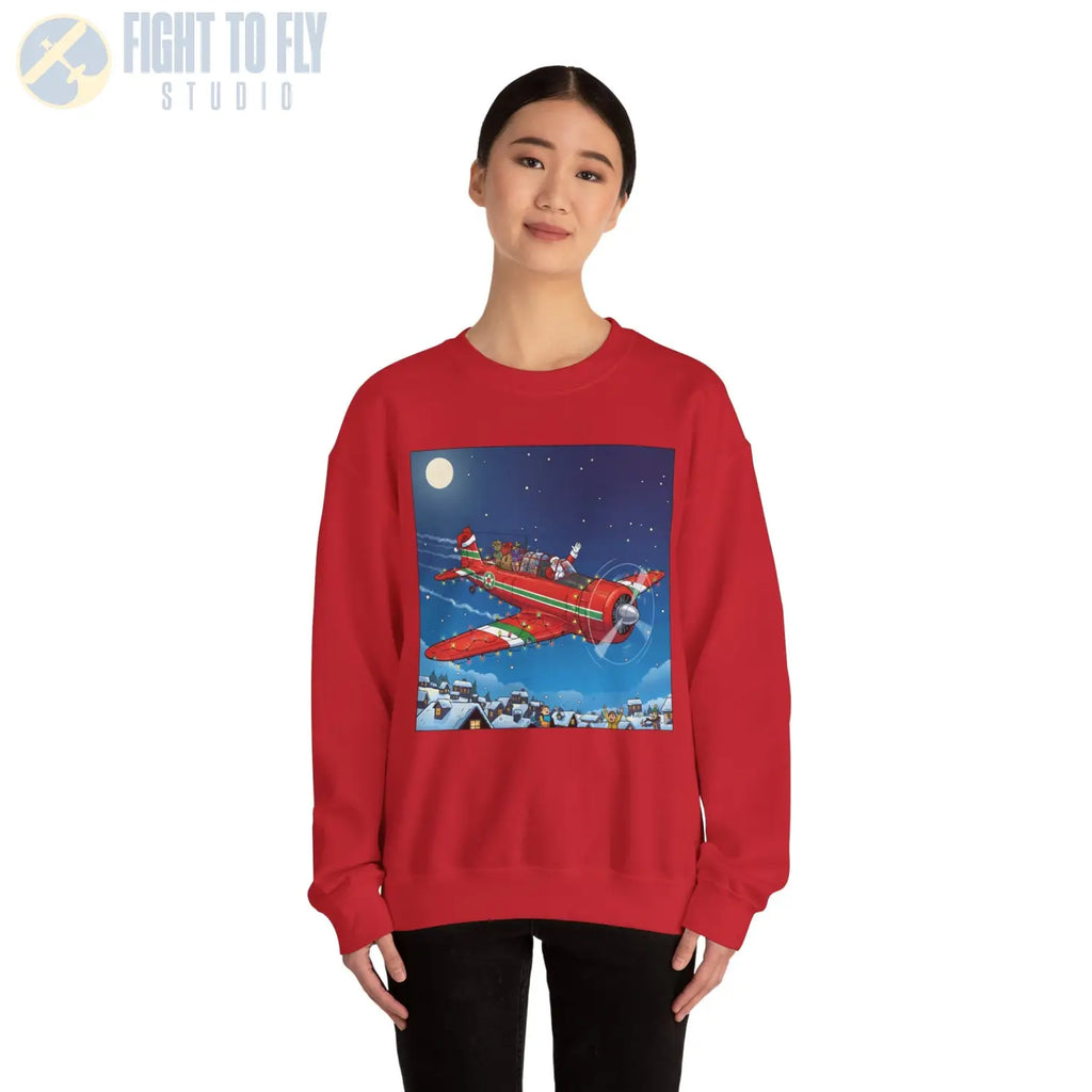 T-6 Texan with Santa at the Controls – Holiday Sweater - Sweatshirt - Pilot gifts - WWII warbird t-shirt