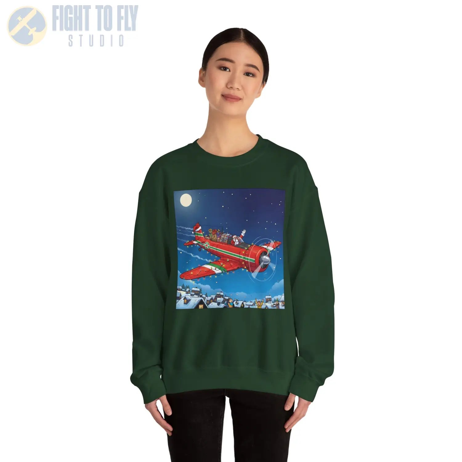T-6 Texan with Santa at the Controls – Holiday Sweater - Sweatshirt - Pilot gifts - WWII warbird t-shirt