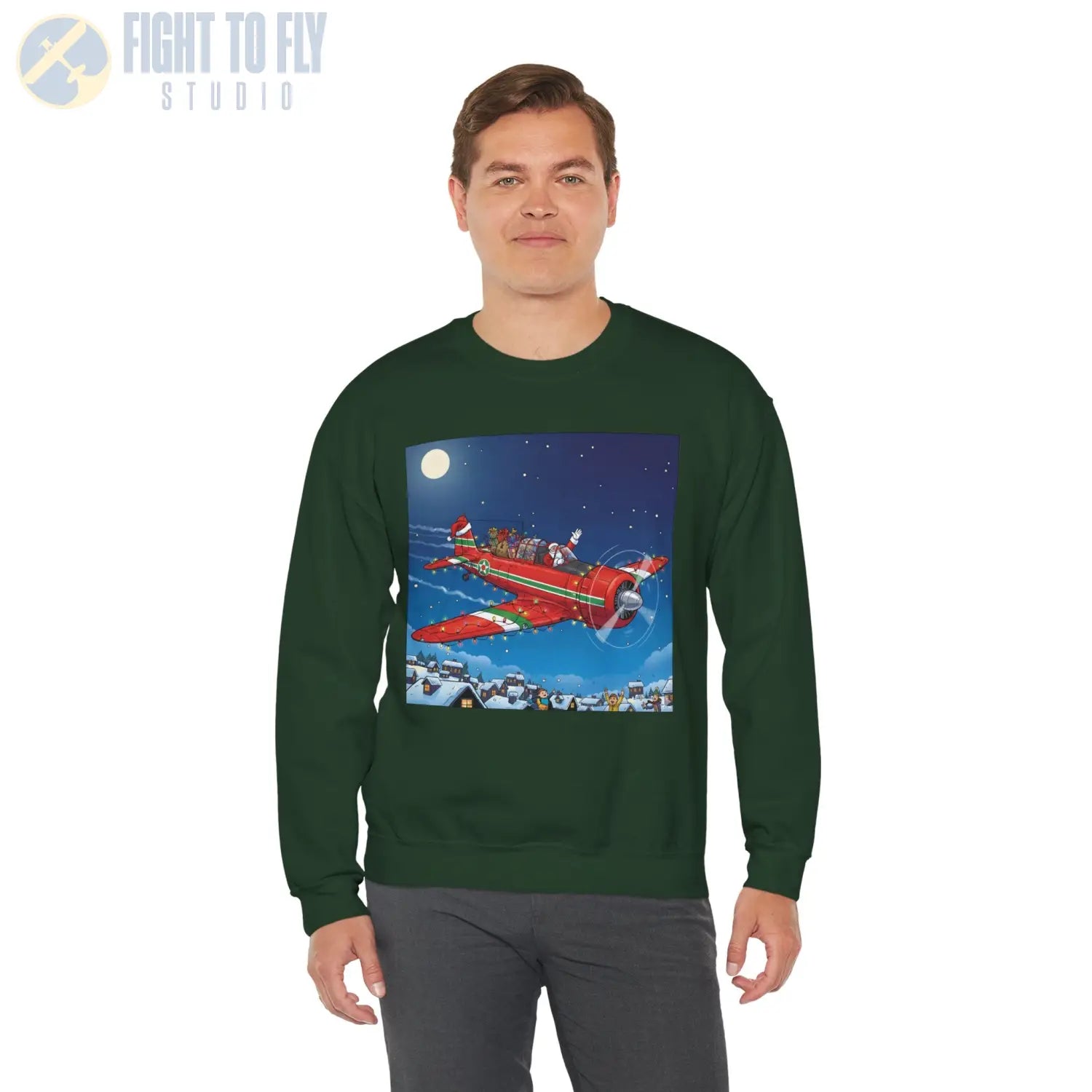 T-6 Texan with Santa at the Controls – Holiday Sweater - Sweatshirt - Pilot gifts - WWII warbird t-shirt