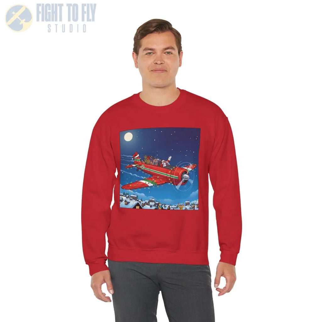T-6 Texan with Santa at the Controls – Holiday Sweater - Sweatshirt - Pilot gifts - WWII warbird t-shirt