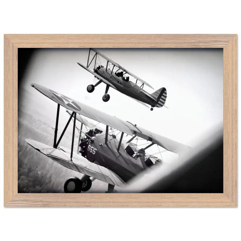 Through the Struts: Twin Stearman Over Valley (Black & White) - Print Material - Gifts for pilots - Aviation apparel