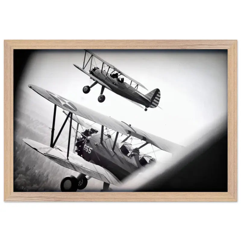 Through the Struts: Twin Stearman Over Valley (Black & White) - Print Material - Gifts for pilots - Aviation apparel