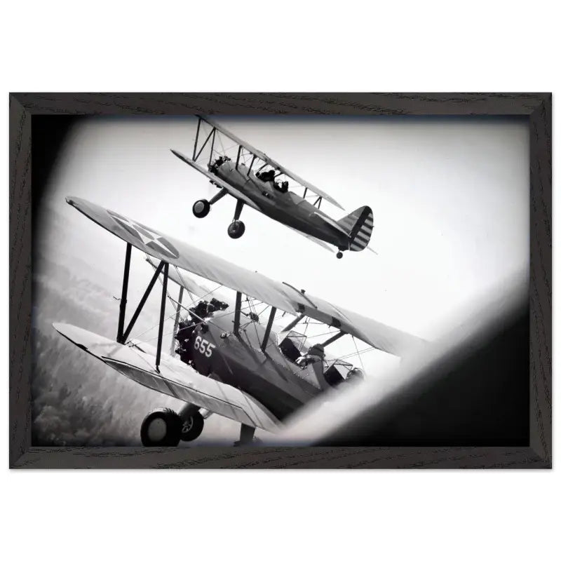 Through the Struts: Twin Stearman Over Valley (Black & White) - Print Material - Gifts for pilots - Aviation apparel