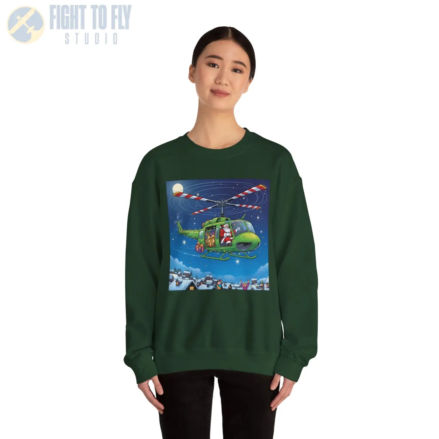 UH-1H Huey with Santa at the Controls – Holiday Sweater - Sweatshirt - Pilot gifts - WWII warbird t-shirt