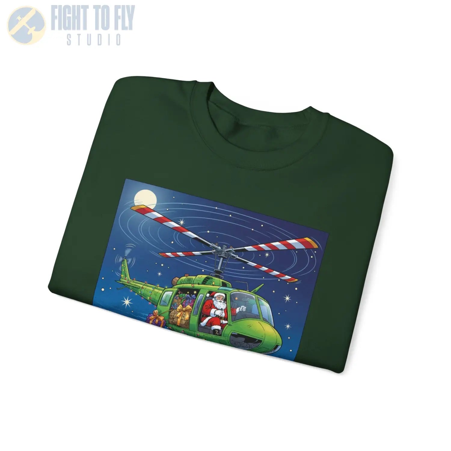 UH-1H Huey with Santa at the Controls – Holiday Sweater - Sweatshirt - Pilot gifts - WWII warbird t-shirt