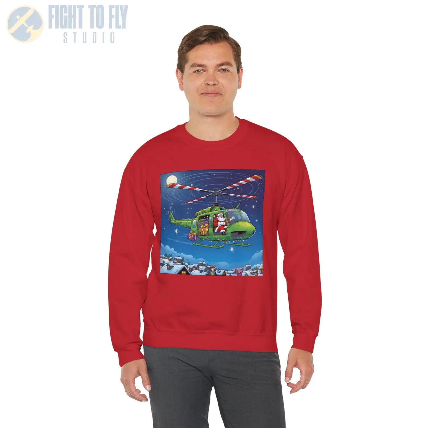 UH-1H Huey with Santa at the Controls – Holiday Sweater - Sweatshirt - Pilot gifts - WWII warbird t-shirt