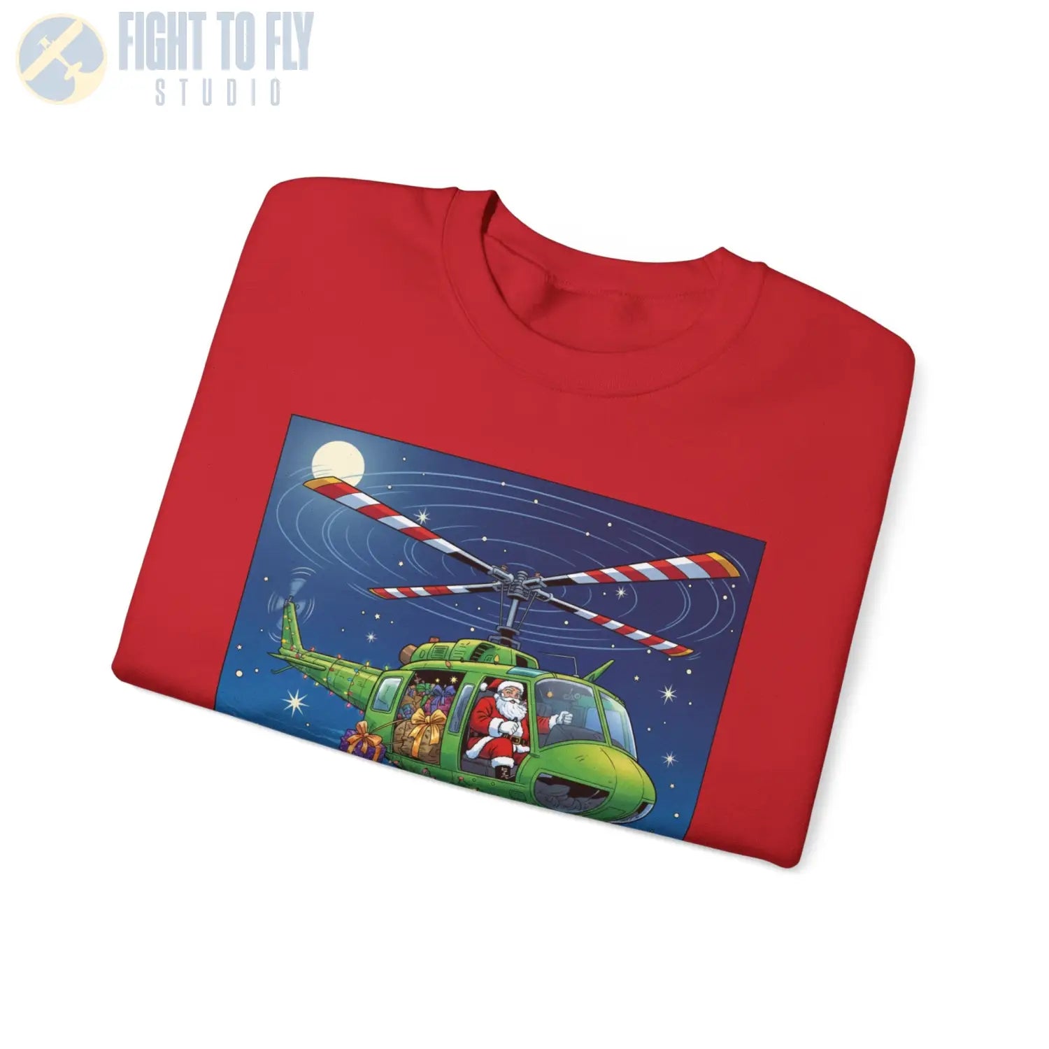 UH-1H Huey with Santa at the Controls – Holiday Sweater - Sweatshirt - Pilot gifts - WWII warbird t-shirt