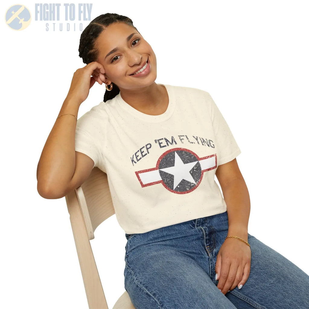 USAAF Roundel “Keep ’Em Flying” 1943 Red Outline T Shirt Pilot gifts WWII warbird t shirt
