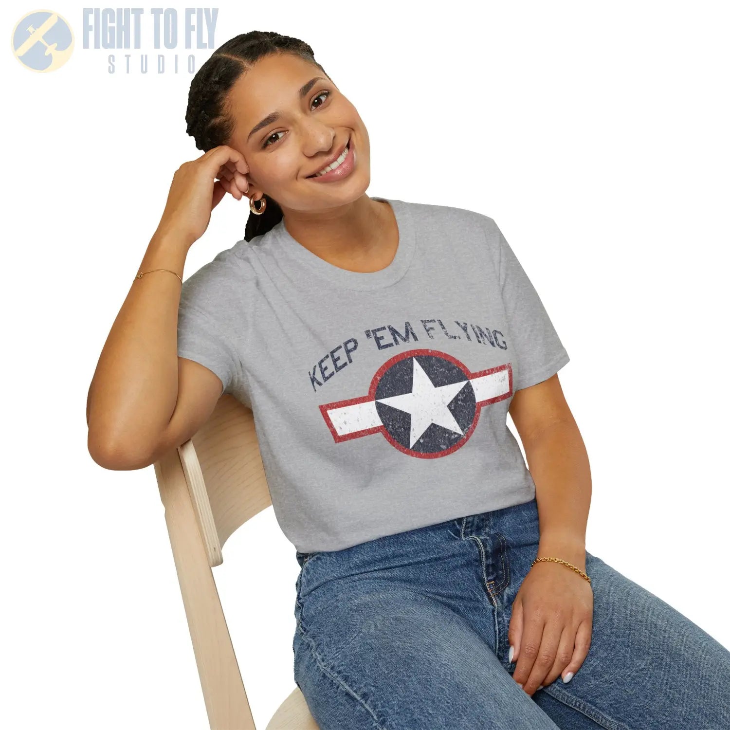 USAAF Roundel “Keep ’Em Flying” 1943 Red Outline - T-Shirt - Pilot gifts - WWII warbird t-shirt