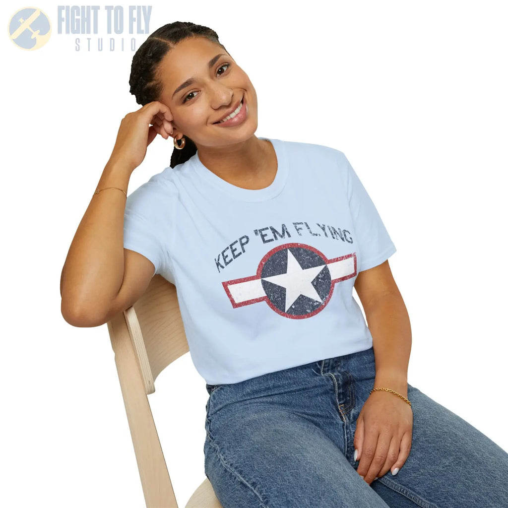 USAAF Roundel “Keep ’Em Flying” 1943 Red Outline T Shirt Pilot gifts WWII warbird t shirt