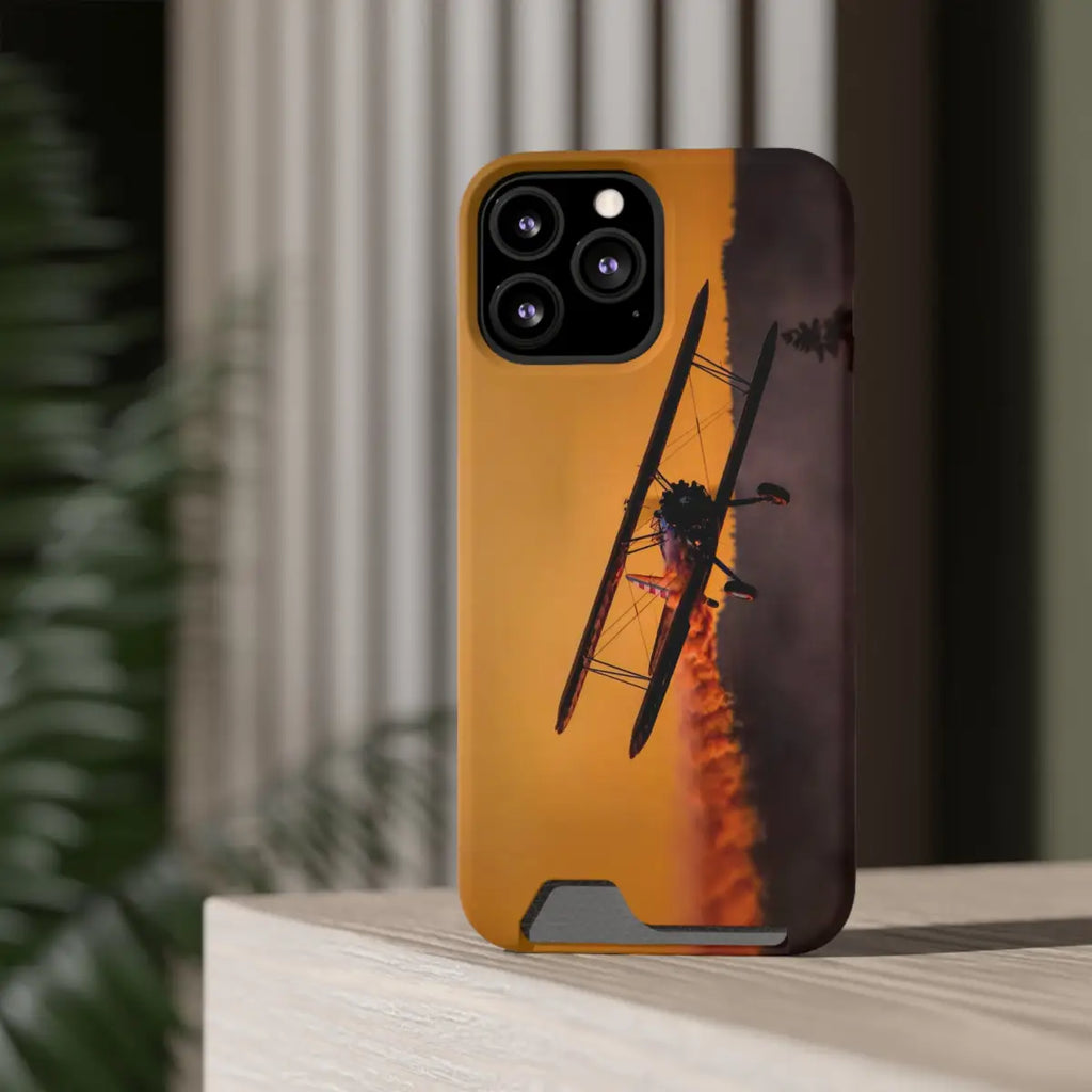 Vintage Sunset Steareman Aviation Phone Case with Card Holder - Perfect for Pilots and Travel Enthusiasts - Gifts